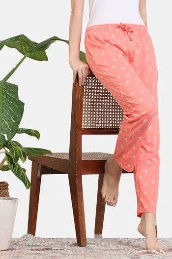 Buy Zivame Scribbled Meadows Knit Cotton Pyjama - Desert Flower